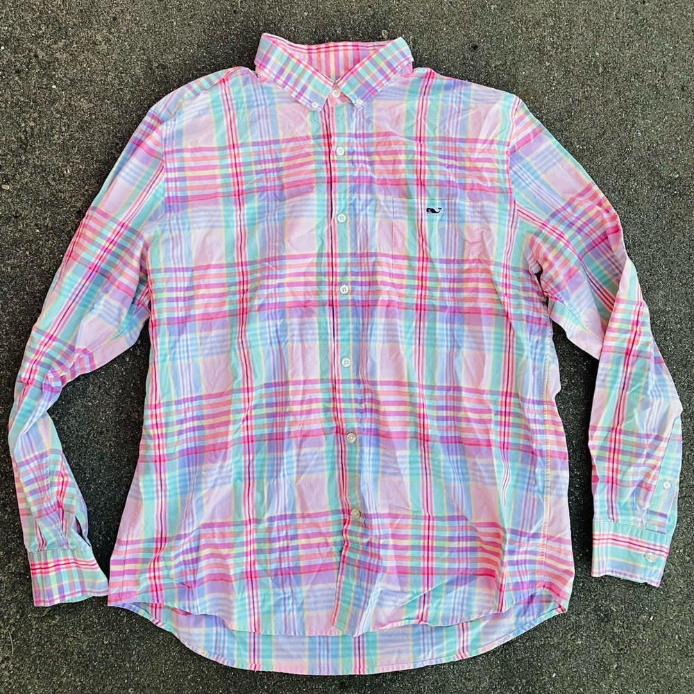 Vineyard Vines Multi-Color Slim Fit Tucker Style Plaid Shirt 100% Cotton Mens XL